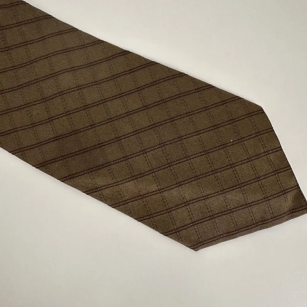 Banana Republic Brown Gold Classic 100% Silk Designer Tie Made In Italy 59